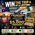 Trip for two Ireland to Australia plus $5k spending